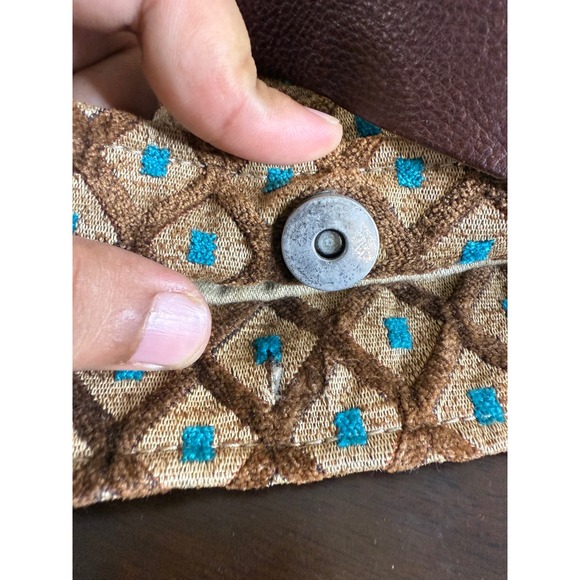Midi‎ Queen Shoulder Bag Women's Brown Blue Diamond Pattern Magnetic Closure - Picture 7 of 12
